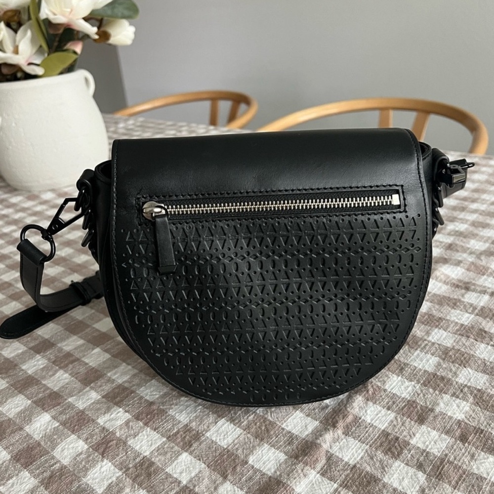 *BRAND NEW* Rebecca Minkoff Black Perforated Leather Astor Saddle Crossbody Bag